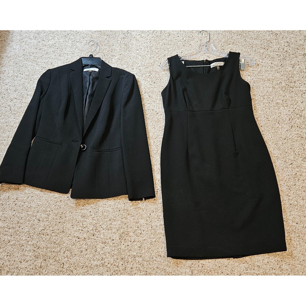 Kasper Womens Black 2 Piece Blazer and Sleeveless Sheath Dress Suit Set Size 4